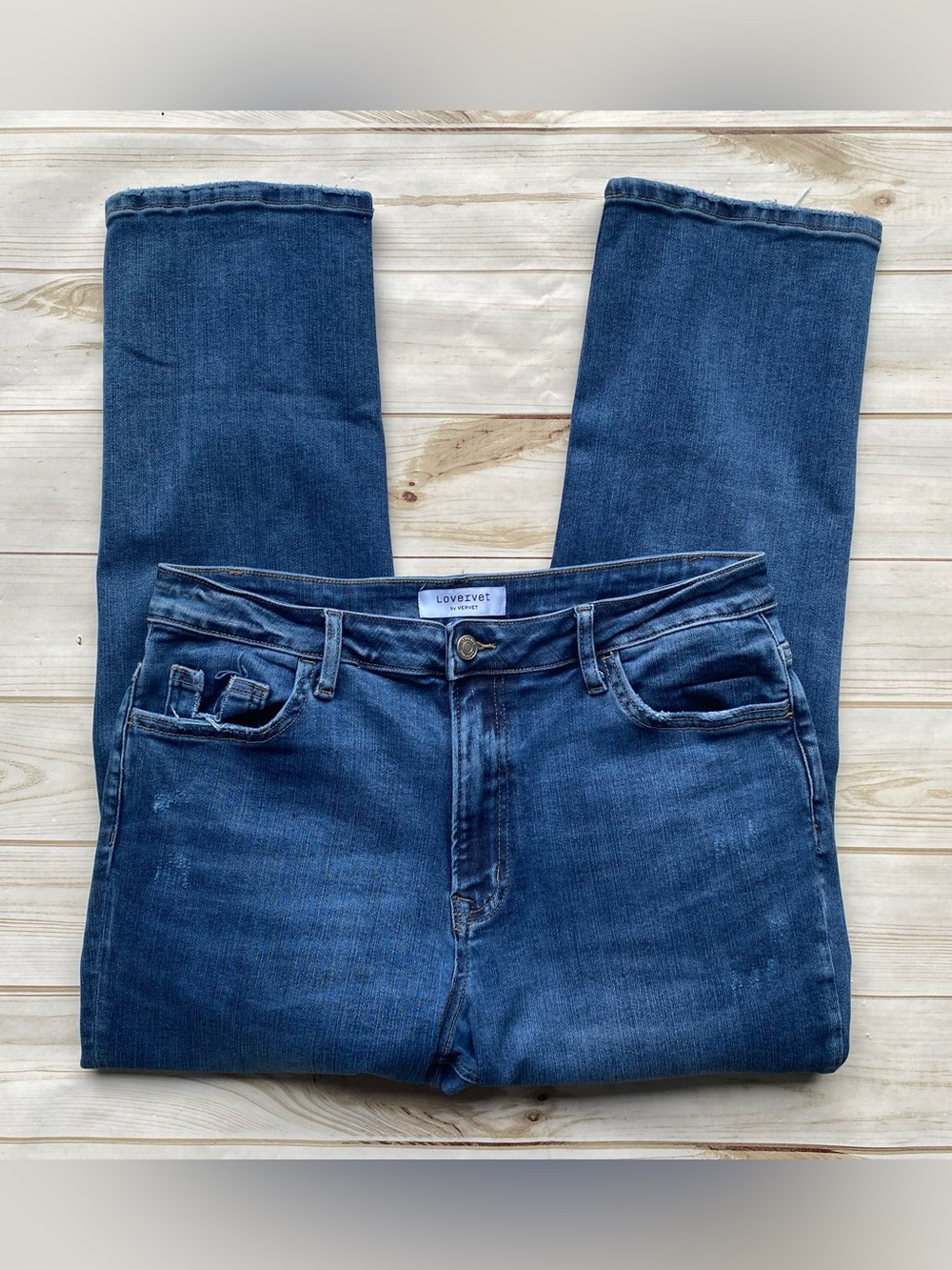 Vervet denim jeans dark wash stretch straight leg crop ankle length distressed